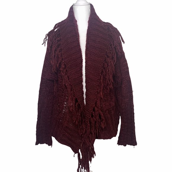 Pete & Greta Johnny Was Wool Blend Brand Knit Fringe Sweater Cardigan Size M - Picture 1 of 10